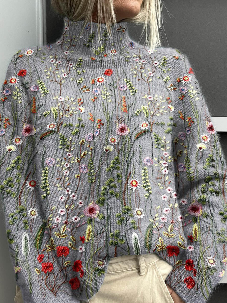 MAURI | Vintage Floral print Turtleneck Sweater