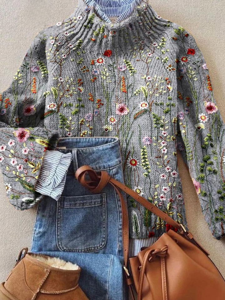 MAURI | Vintage Floral print Turtleneck Sweater
