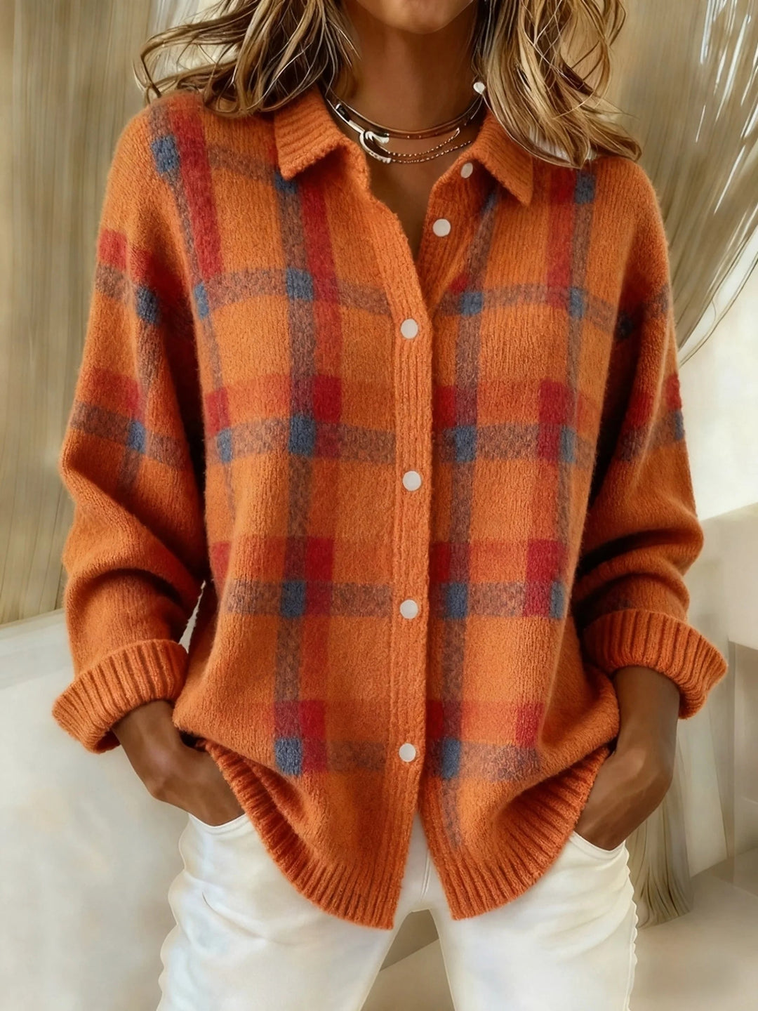 ANNY | Cozy Soft Plaid Button Cardigan